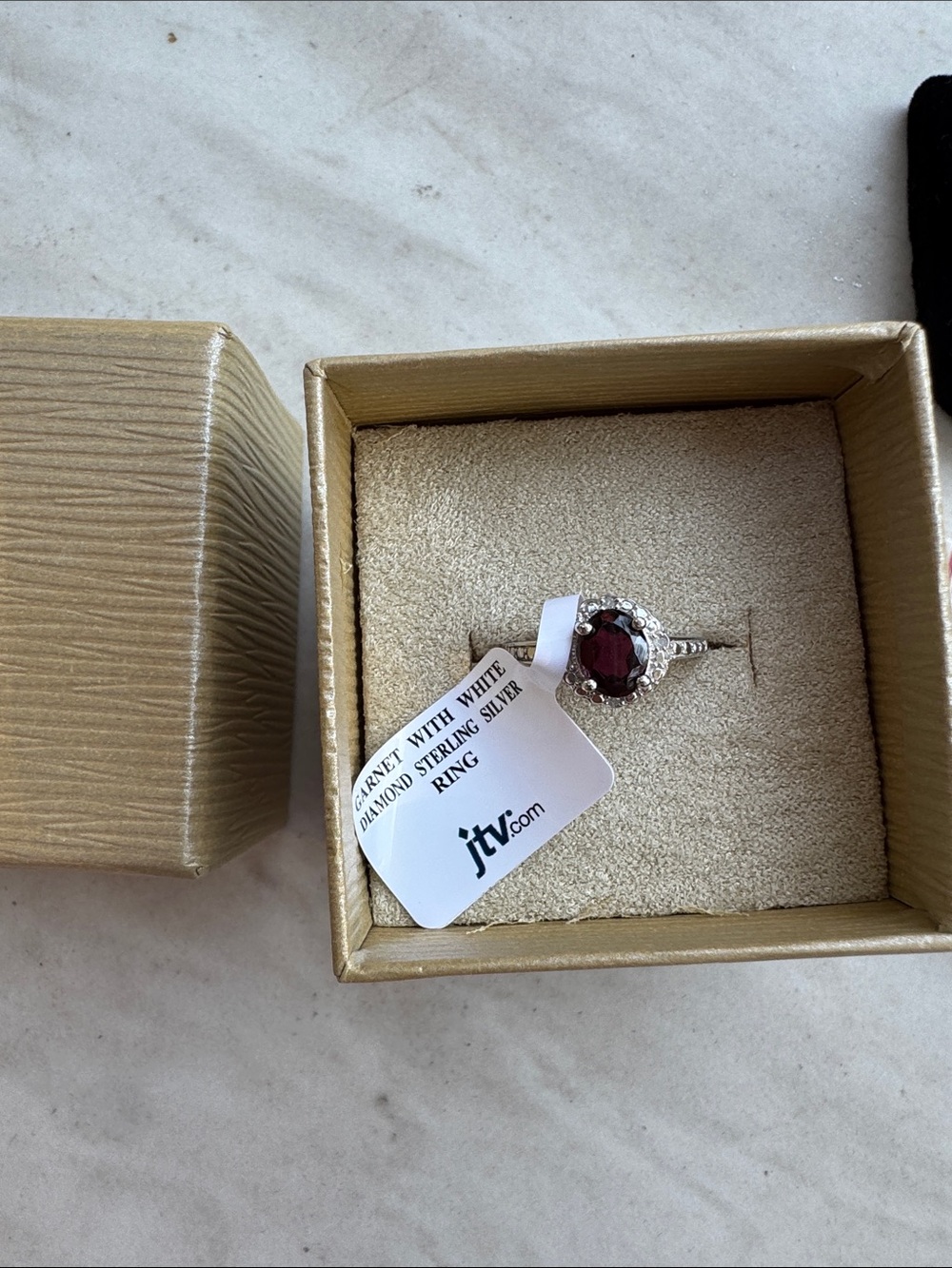 JTV Sterling Silver Garnet Halo Ring with White Accents